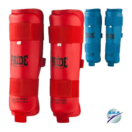 Picture of PRIDE® shin protectors approved by the European WKF Karate Federation for all competitions and training